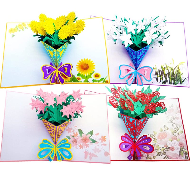 the love 4 Styles Flowers Pop Up Cards 3D Greeting Gift Cards Assortment for All Occasion Congratulation Anniversary Valentine's Day Birthday Festival Celebration or Wedding - Image 1